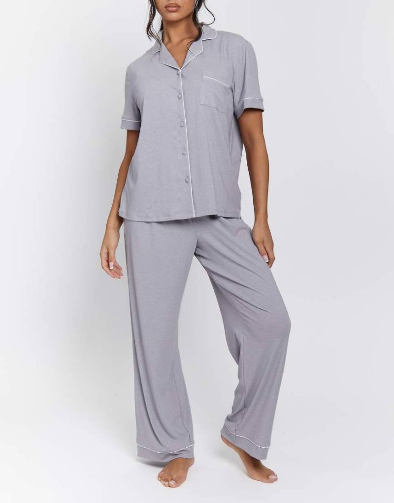 Loungeable - Ladies - Gerippter Pyjama in Silber von Loungeable