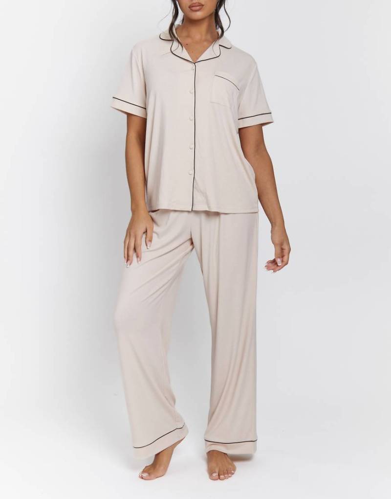 Loungeable - Ladies - Gerippter Pyjama in Vanille-Weiß von Loungeable