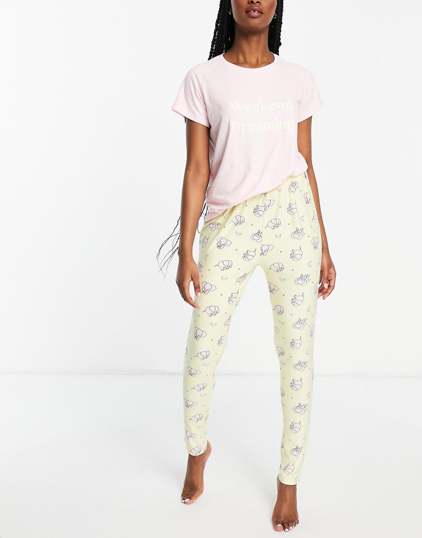 Loungeable - Weekend Dreaming - Pyjama-Set mit Legging in Rosa und Gelb von Loungeable