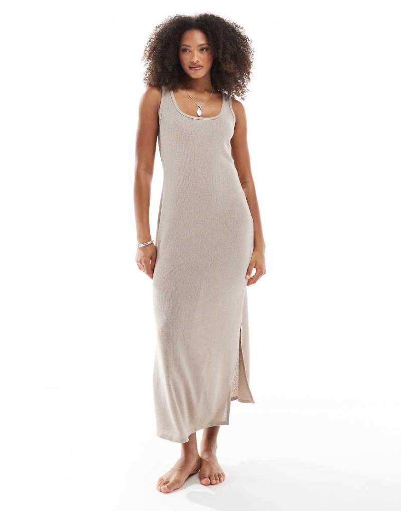 Loungeable - Weiches Kleid in Steinbeige mit U-Ausschnitt-Neutral von Loungeable