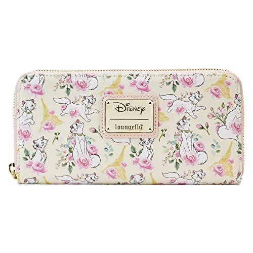 Loungefly Aristocats Duchess in Paris AOP Floral Faux Leather Zip Wallet, Mehrfarbig/Meereswellen (Ocean Tides), Geldbörse mit umlaufendem Reißverschluss von Loungefly