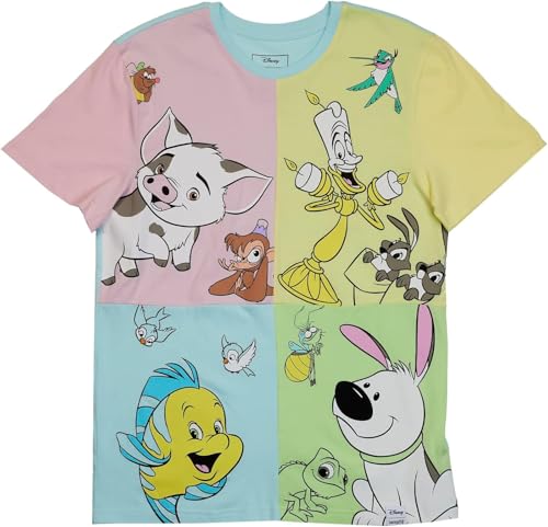 Loungefly Bekleidung: Disney Princess Sidekicks Color Block Unisex T-Shirt – Größe S von Loungefly