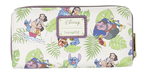 Loungefly Disney Lilo and Stitch Allover Print Reißverschluss Around Geldbörse, Weiß, Medium, Geldbörse mit Reißverschluss von Loungefly