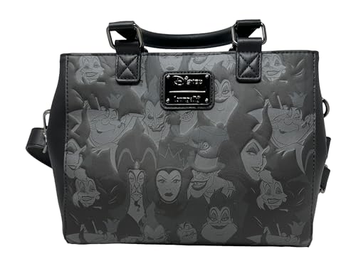 Loungefly Disney Villains Handtasche mit geprägtem Allover-Print, Schwarz, Medium von Loungefly