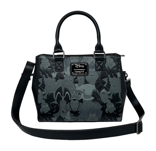 Loungefly Disney Villains Handtasche mit geprägtem Allover-Print, Schwarz, Medium von Loungefly