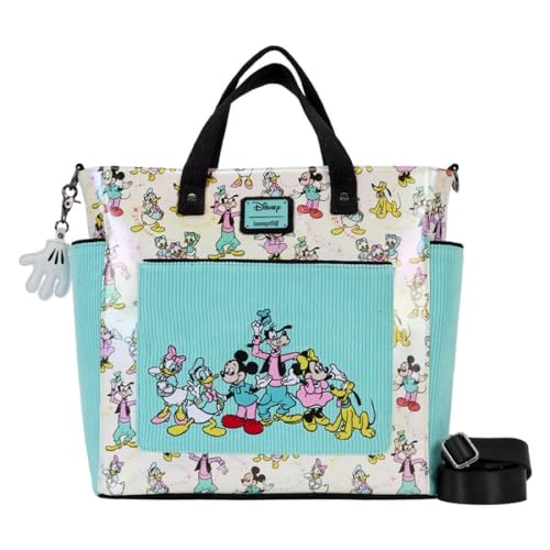 Loungefly Disney100 Mickey and Friends Classic All Over Print Iridescent Convertible Tote Bag, Schwarz von Loungefly