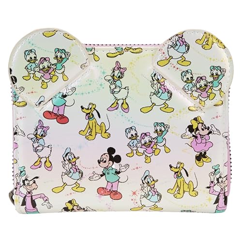 Loungefly Disney100 Mickey and Friends Classic All Over Print irisierender Reißverschluss, Mehrfarbig/Meereswellen (Ocean Tides), Faltbare Geldbörse von Loungefly