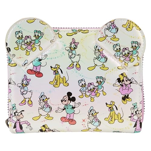 Loungefly Disney 100 Mickey and Friends Classic All Over Print Iridescent Zip Around Wallet, Mehrfarbig, Disney Character Allover-Print Zip around Wallet With Applique Detail von Loungefly