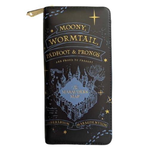 Loungefly Harry Potter Marauders Map Wallet - Moony, Wormtail, Padfoot & Prongs Midnight Edition, Mitternacht/Ausflug, einfarbig (Midnight//Getaway Solids), Geldbörse mit umlaufendem Reißverschluss von Loungefly