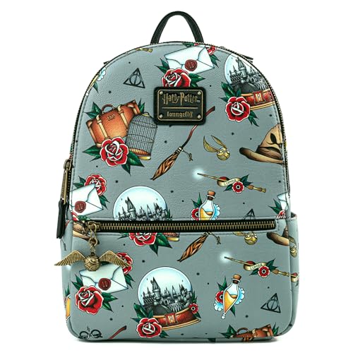 Loungefly Harry Potter Tätowierung Allover-Print Damen Doppelriemen Schultertasche Geldbörse von Loungefly