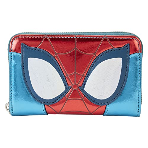 Loungefly Marvel Shine Spider-Man Cosplay Geldbörse mit Reißverschluss, Rot und Blau, Multi, Einheitsgröße, Cosplay-Thema, holografische Geldbörse mit umlaufendem Reißverschluss von Loungefly