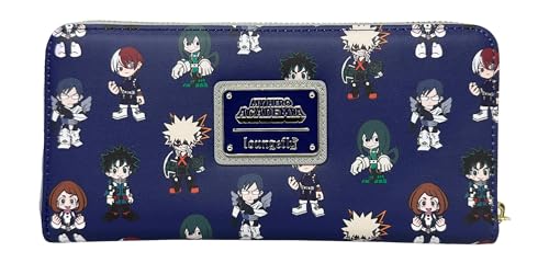 Loungefly My Hero Academia Geldbörse mit durchgehendem Druck, MHA mit Reißverschluss, Blau, Medium, Geldbörse mit Reißverschluss von Loungefly