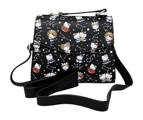 Loungefly Sanrio Hello Kitty Zodiac Allover-Print Crossbody Satchel Handtasche Geldbörse, Schwarz, Medium von Loungefly