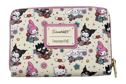 Loungefly Sanrio Hello Kitty and Friends Tattoo Allover Print Zip Around Wallet, Cremeweiß, Casual von Loungefly