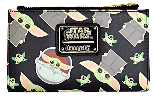 Loungefly Star Wars The Mandalorian Baby Yoda All Over Print Kunstleder Geldbörse, Mehrfarbig/Meereswellen (Ocean Tides), Einheitsgröße, Faltbare Brieftasche von Loungefly