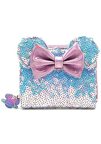 Loungefly X LASR Exklusives Disney Planet Minnie UV reaktiv rosa schillernde Pailletten Reißverschluss Geldbörse – niedliche Geldbörsen Mode Cosplay Disneybound, Pink/Blau, Pailletten-Geldbörse mit von Loungefly