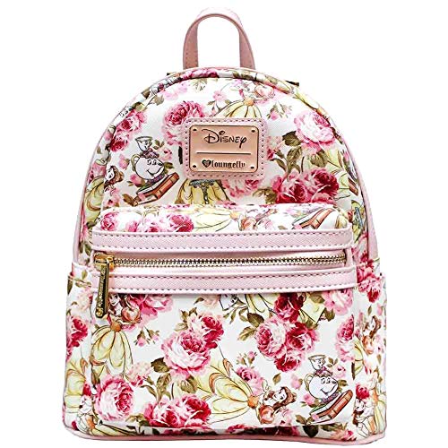 Loungefly x Die Schöne und das Biest Charakter Blumendruck Mini Faux Leder Rucksack von Loungefly