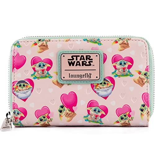 Loungefly Damen Star Wars Grogu Valentines Zip-Around Wallet: Rot, Kunstleder, Reißverschluss, Gravierte Details, 6 Kreditkartenschlitze, ca. 15,2 cm breit, 10,2 cm hoch von Loungefly