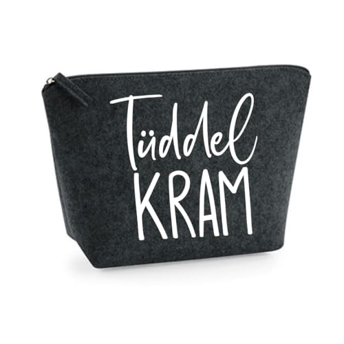 Kosmetiktasche Tüddelkram - Schminktasche Damen - Kulturbeutel für Frauen - Geschenk für Freundin - Abschiedsgeschenk Kollegin Reiseschminktasche (Dunkelgrau, S) von Lounis