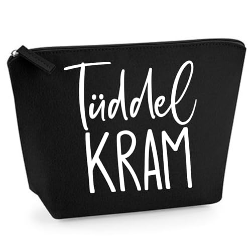 Kosmetiktasche Tüddelkram - Schminktasche Damen - Kulturbeutel für Frauen - Geschenk für Freundin - Abschiedsgeschenk Kollegin Reiseschminktasche (Schwarz, M) von Lounis