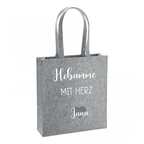 Lounis Filztasche personalisiert - Shoppingbag - Filzshopper - Handtasche - Tasche Filz - Hebamme Erzieherin Tagtesmutter - Geschenkidee (Hellgrau) von Lounis