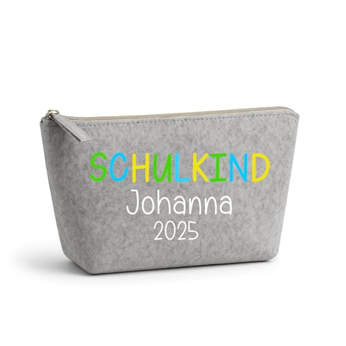 Lounis Geschenk Einschulung – Personalisiertes Schulmäppchen mit Namen – Federmäppchen Filz Kinder 1 Klasse – Etui mit Wunschname – Stiftetasche Jungen Mädchen – Schultüte Zubehör (Hellgrau) von Lounis