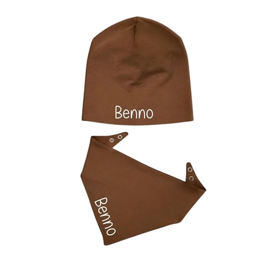 Lounis Personalisierte Baby Beanie & Wendehalstuch Set Wunschname – Individuelle Mütze & Halstuch für Neugeborene – Perfektes Geburtsgeschenk für Mädchen & Jungen – Weiche Baumwolle (KU 39-41 cm) von Lounis