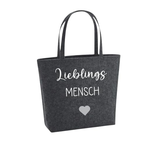 Lounis Personalisierte Filztasche - Handtasche - Filzshopper - Shoppingbag - Tasche Filz Lieblingsmensch - Geschenkidee (Dunkelgrau) von Lounis