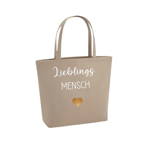 Lounis Personalisierte Filztasche - Handtasche - Filzshopper - Shoppingbag - Tasche Filz Lieblingsmensch - Geschenkidee (Sand) von Lounis