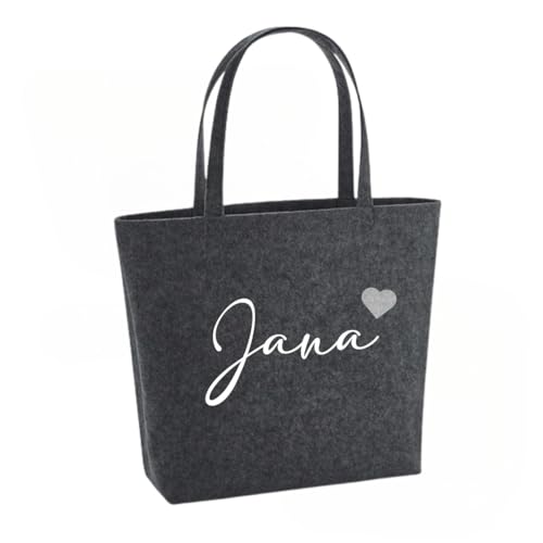 Lounis Personalisierte Filztasche mit Namen und Herz - Handtasche - Filzshopper - Shoppingbag - Tasche Filz - Geschenkidee (Dunkelgrau) von Lounis