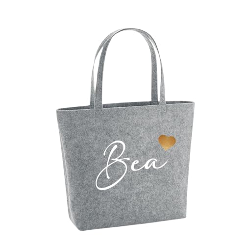 Lounis Personalisierte Filztasche mit Namen und Herz - Handtasche - Filzshopper - Shoppingbag - Tasche Filz - Geschenkidee (Hellgrau) von Lounis