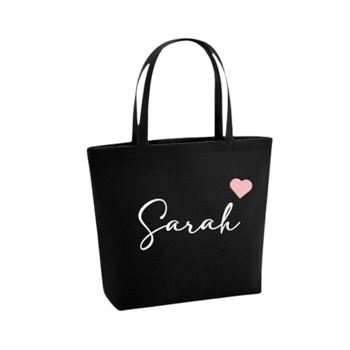 Lounis Personalisierte Filztasche mit Namen und Herz - Handtasche - Filzshopper - Shoppingbag - Tasche Filz - Geschenkidee (Schwarz) von Lounis