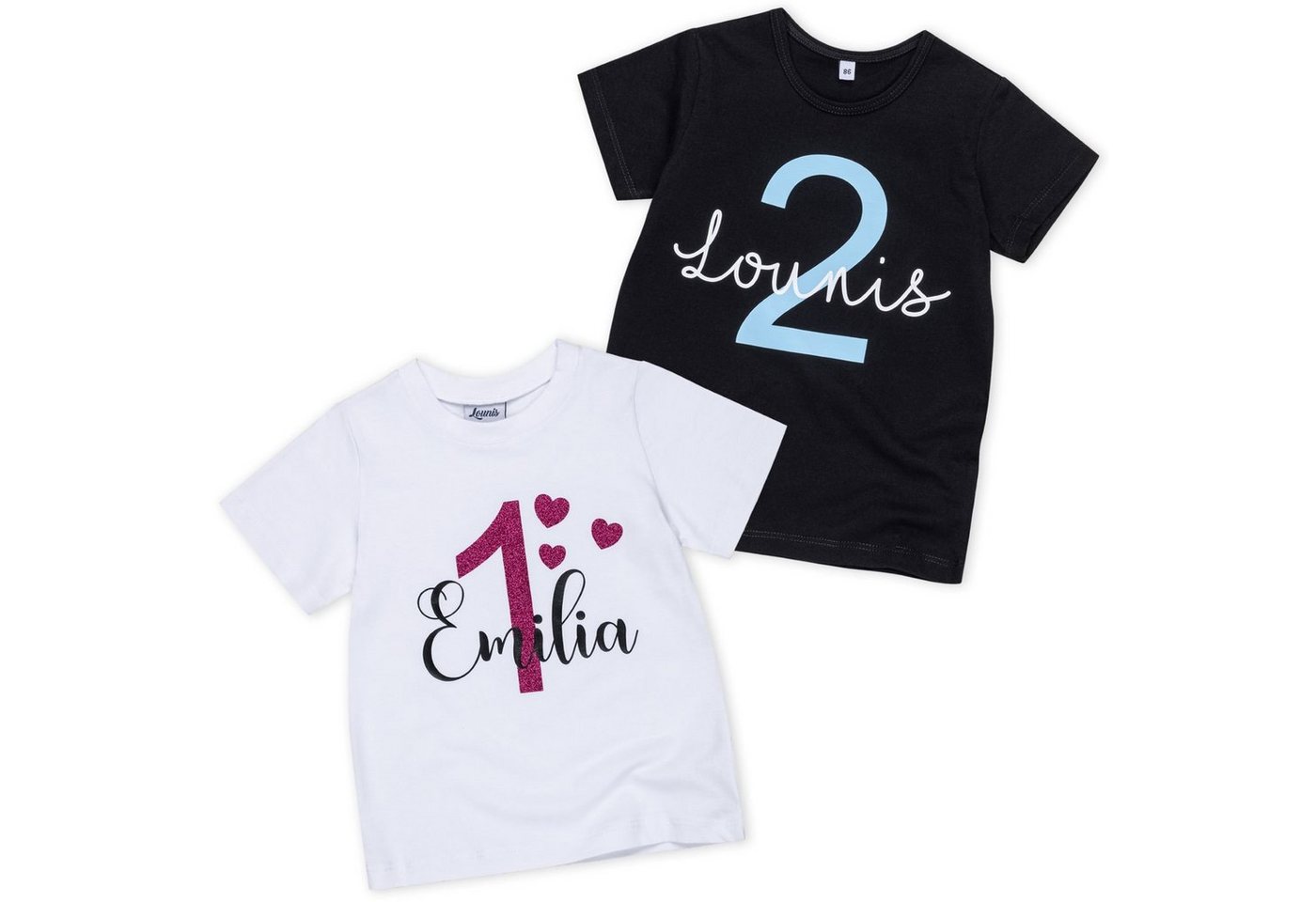 Lounis Print-Shirt T-Shirt - Geburtstagsshirt - Kurzarm - Kindershirt - Babyshirt Personalisiert, Geburtstag, Namensshirt Lounis Print-Shirt T-Shirt - Geburtstagsshirt - Kurzarm - Kindershirt - Babyshirt Personalisiert, Geburtstag, Namensshirt von Lounis