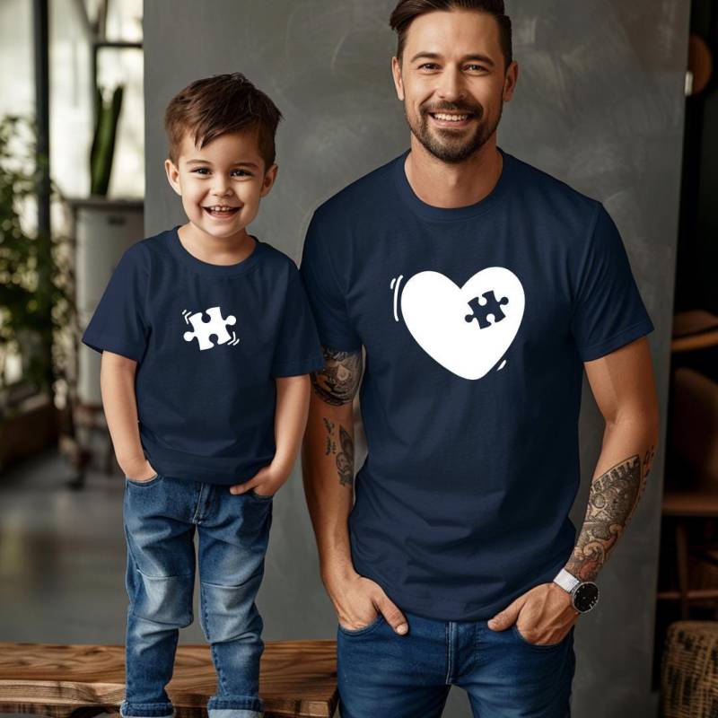 Partnerlook Papa & Kind T-Shirt Set - Bio Baumwolle Geschenk Vatertag Familien Outfit Personalisiert Vater Sohn Tochter von LounisShop