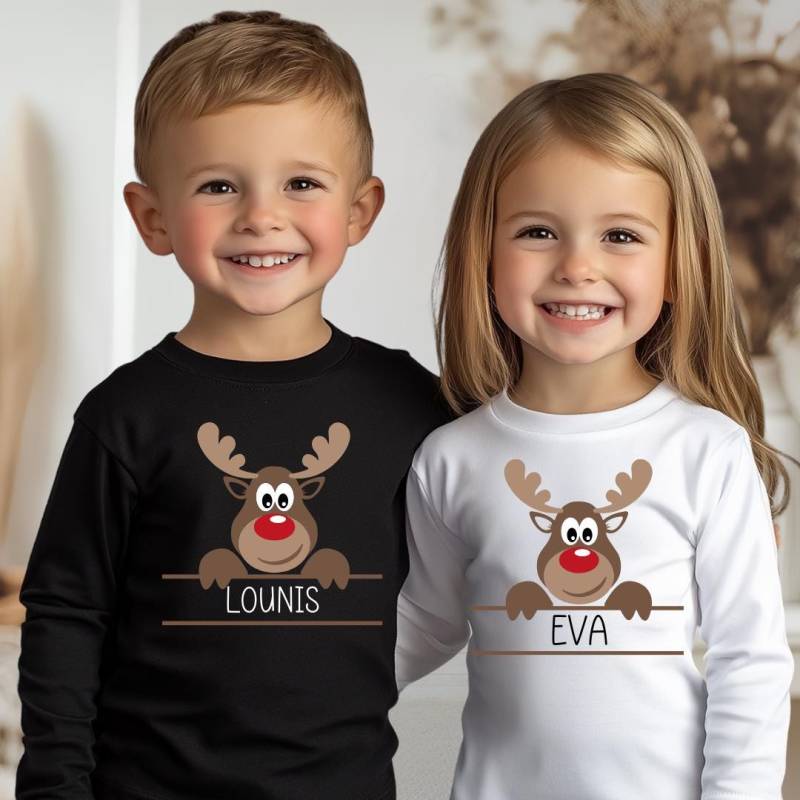 Personalisiertes Elch-Langarmshirt Für Kinder | Weihnachtsoutfit Aus Bio-Baumwolle Festliches Geschenk Weihnachtsgeschenk von LounisShop
