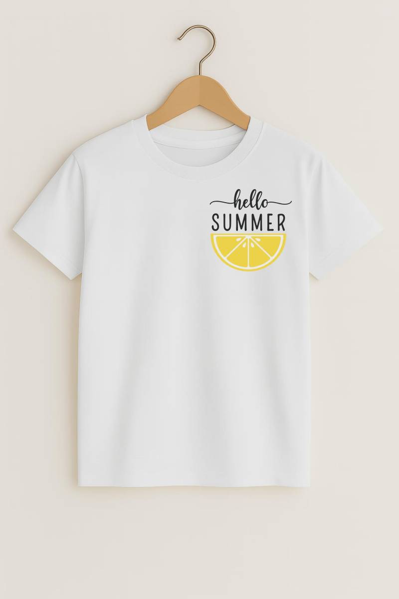 T-Shirt-Hello Summer Zitrone T-Shirt Für Kinder | Shirt Mit Spruch Rückenprint| Sommer Outfit Motto Den von LounisShop