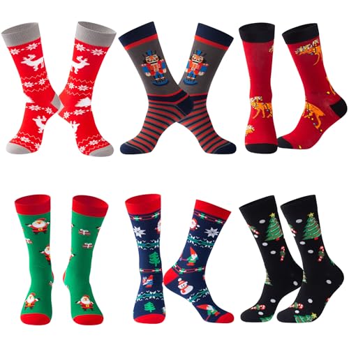 Lounwee Weihnachten socken Weihnachtssocken für Herren: 6 Paar Crew socken Weihnachten lustige Geschenke für Männer 39-46 von Lounwee