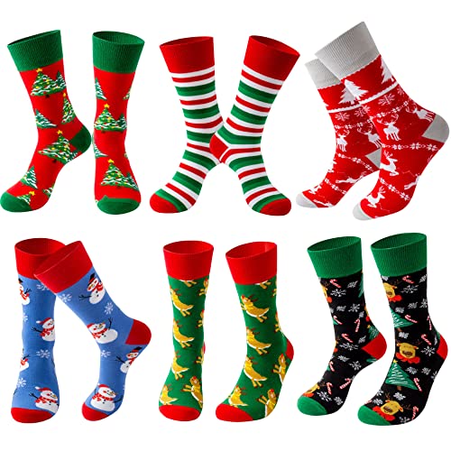 Lounwee Weihnachtssocken Herren Crew Socken Männer & Frauen bunte Kuschelsocken Weihnachten farbigen gemusterten Socken 6 Paar 39-46 von Lounwee