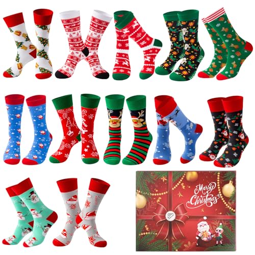 Lounwee Weihnachtssocken Herren Crew Socken Männer & Frauen bunte Kuschelsocken Weihnachten farbigen gemusterten Socken 6 Paar 39-46 von Lounwee