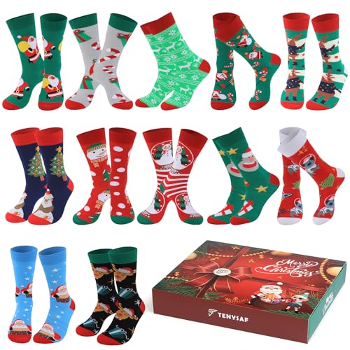Lounwee Weihnachtssocken Herren Crew Socken Männer & Frauen bunte Kuschelsocken Weihnachten farbigen gemusterten Socken 6 Paar 39-46 von Lounwee