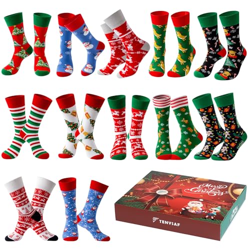 Lounwee Weihnachtssocken Herren Crew Socken Männer & Frauen bunte Kuschelsocken Weihnachten farbigen gemusterten Socken 6 Paar 39-46 von Lounwee