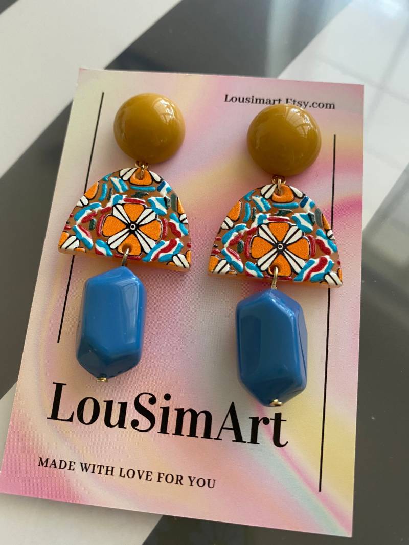Boho Ohrringe Handgemachte Blues Perlenohrringe Festliche Harz Post Baumeln von Lousimart