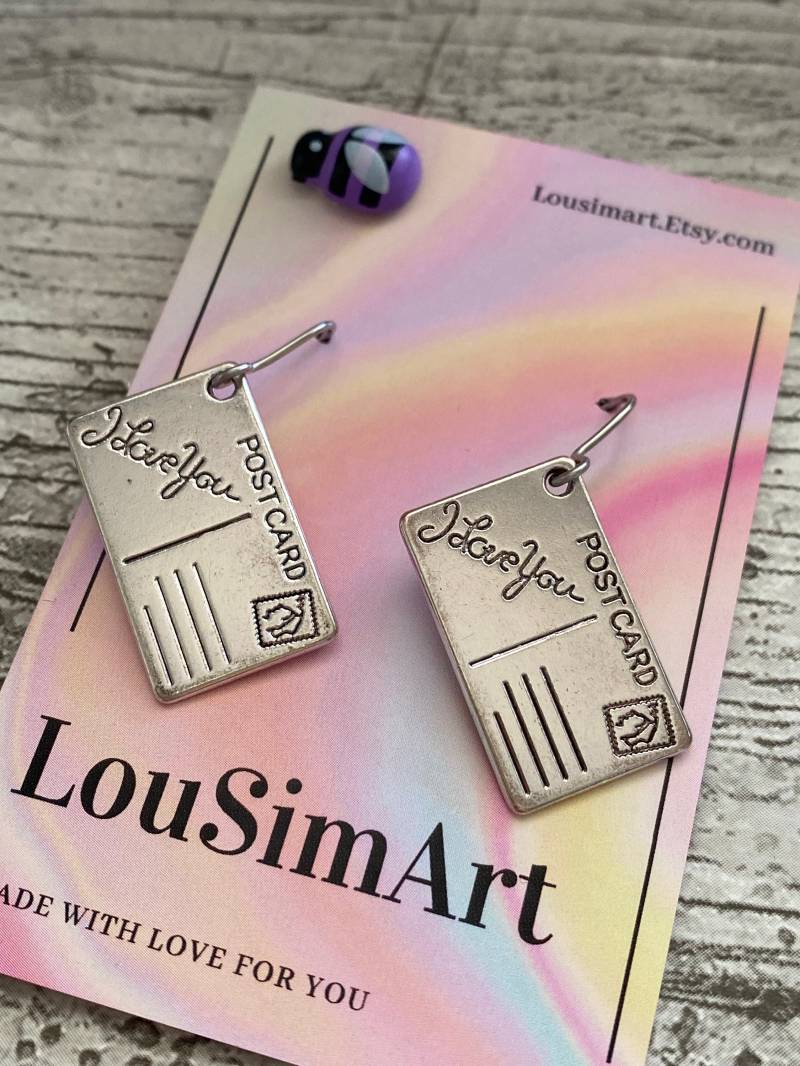 Ich Liebe Dich Charme Ohrringe Silber Platte Postkarte Liebe Brief Schreiben Mail Post von Lousimart