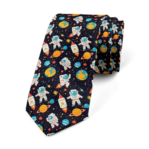 Loussiesd Astronaut Herren Krawatte Erwachsene Weltraum Krawatte Sonnensystem Galaxie Weltraum Rakete 3D gedruckt Raum Krawatten für Herren Orange Schmale Krawatte Formal Partei von Loussiesd