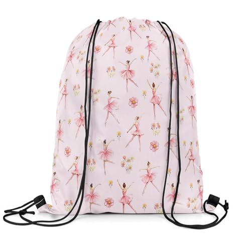 Loussiesd Ballett im Freien Turnbeutel 30x40cm Tanzen Thema Rucksack mit Kordelzug Für Erwachsene Frauen Männer Ultrae Blumenblume Gymsack Sportsack Girly Love Gymnastik Sportbeutel von Loussiesd