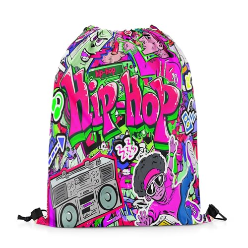 Loussiesd Cartoon Turnbeutel 30x40cm Hippie Graffiti Sti Sporttasche Hip Hop Dekor Rucksack mit Kordelzug Graffiti Grafik Straßenkultur Sportbeutel Grunge Art Urban Gymsack Sportsack von Loussiesd