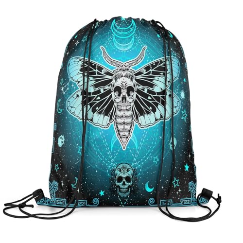 Loussiesd Death Moth Turnbeutel 30x40cm Boho Moth Sportbeutel Schädel Dekor Rucksack mit Kordelzug Gothic Sportsack Gym Sack Bohemian Sportsack Gym Sack von Loussiesd