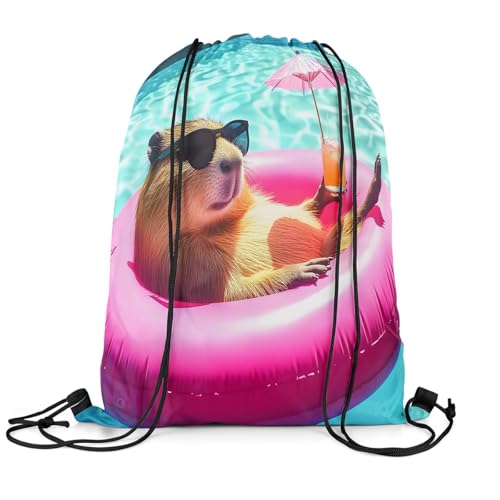 Loussiesd Erwachsene Cartoon Capybara Turnbeutel 30x40cm Sommerurlaub Rucksack mit Kordelzug für Erwachsene Männer Frauen Ruhige Capybara Wildlife Sportbeutel Frauen Männer Sportsack Gym Sack von Loussiesd
