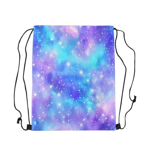 Loussiesd Galaxy Turnbeutel 30x40cm Außenraum Sportbeutel Universum Wolke Galaxie Glitter Stern Druck Raum Außenhimmel Gymsack Sportsack Dekor Blau Rucksack mit Kordelzug von Loussiesd