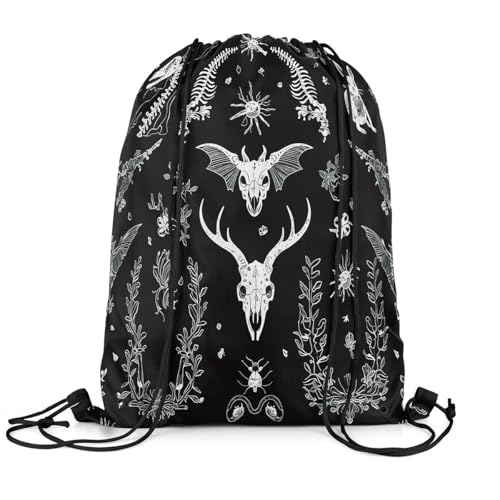 Loussiesd Kinder Gothic Turnbeutel 30x40cm Mystische Kreaturen Schädel und Knochen Rucksack mit Kordelzug für Wasserdichter EinkaufssackHalloween Boho Sportbeutel Sporttasche Stofftasche Bag von Loussiesd